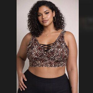 Torrid Leopard Lace Bralette 2X 18/20 Strappy Lace-Up Front Curve Sexy Boho NWT